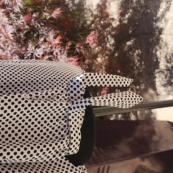 Express Black and White Polka Dot Blouse Off The Shoulder Tie Sleeves Small - Picture 3 of 5